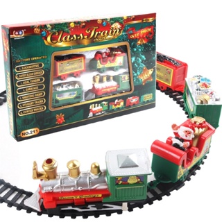 電動聖誕火車玩具套裝帶燈光聲音火車軌道套裝 Diy 鐵路軌道兒童益智玩具派對聖誕禮物
