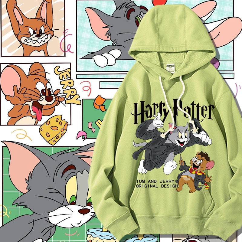 湯姆貓與傑利鼠 湯姆貓與傑利鼠衣服 傑利鼠上衣 湯姆貓與傑利鼠大學t 卡通衣服 卡通大學t  貓和老鼠聯名哈利波特連帽大