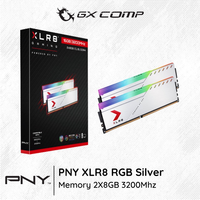 Pny XLR8 遊戲 RGB DDR4 2X8GB 3200Mhz 銀色內存 16GB PC 3200