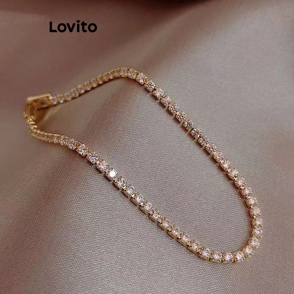 Lovito 女士休閒素色水鑽手鍊 LFA06093 (金色/銀色)