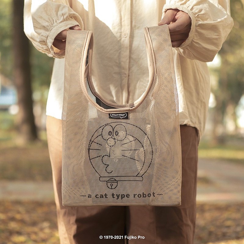 日本 哆啦A夢摺疊購物袋 可愛卡通便攜環保袋 網狀學生便當手提包女 手提網紗購物袋