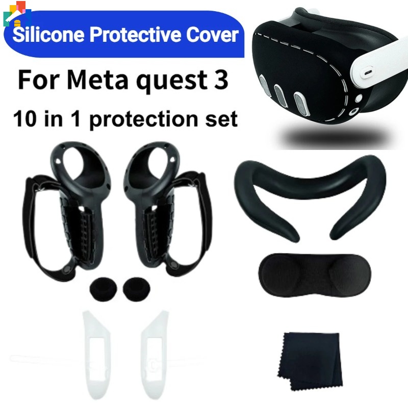 實用 10 合 1 矽膠操縱桿控制器蓋兼容 Meta Quest 3 VR 耳機防水精緻手柄保護套