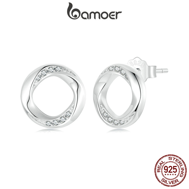 Bamoer 925 純銀耳環 Mobius 條形首飾禮物女士