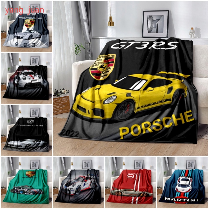 Porsche 跑車 911 logo 印花客廳和臥室柔軟保暖法蘭絨毯子適合露營、野餐、午休床單、禮物可定制 f4