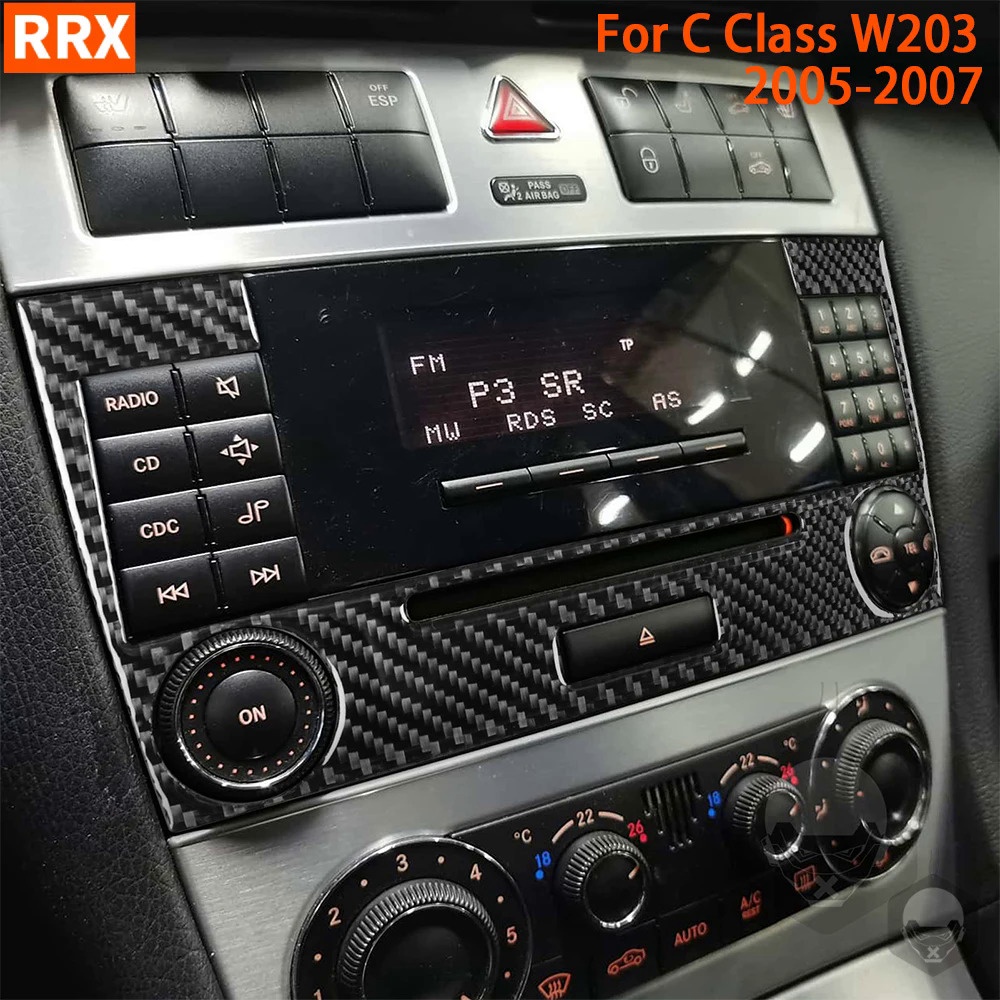 適用於梅賽德斯-賓士 C 級 W203 2005-2007 汽車中控台收音機面板蓋裝飾件真正的碳纖維內飾配件