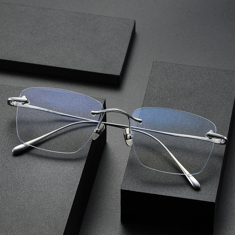 【TOTU眼鏡】純鈦眼鏡框 復古鈦架無邊框眼鏡框taro同款80954大臉純鈦無框近視眼鏡架