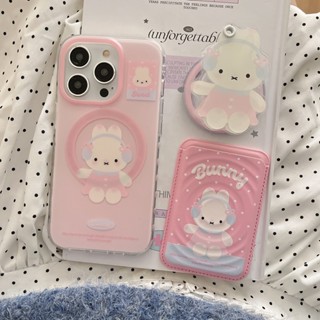 粉色聽音樂 Miffy Rabbit 鏡子支架卡架 TPU 保護套適用於 Apple IPhone 16 15 14 1