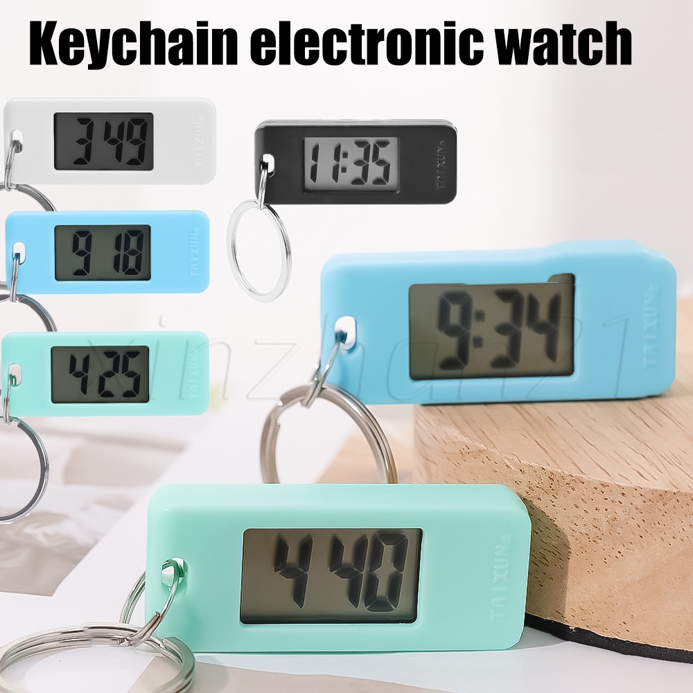 迷你電子學生橢圓形手錶/便攜式迷你電子時鐘鑰匙扣/數字時間顯示時鐘/背包掛式鑰匙圈袖珍時鐘/