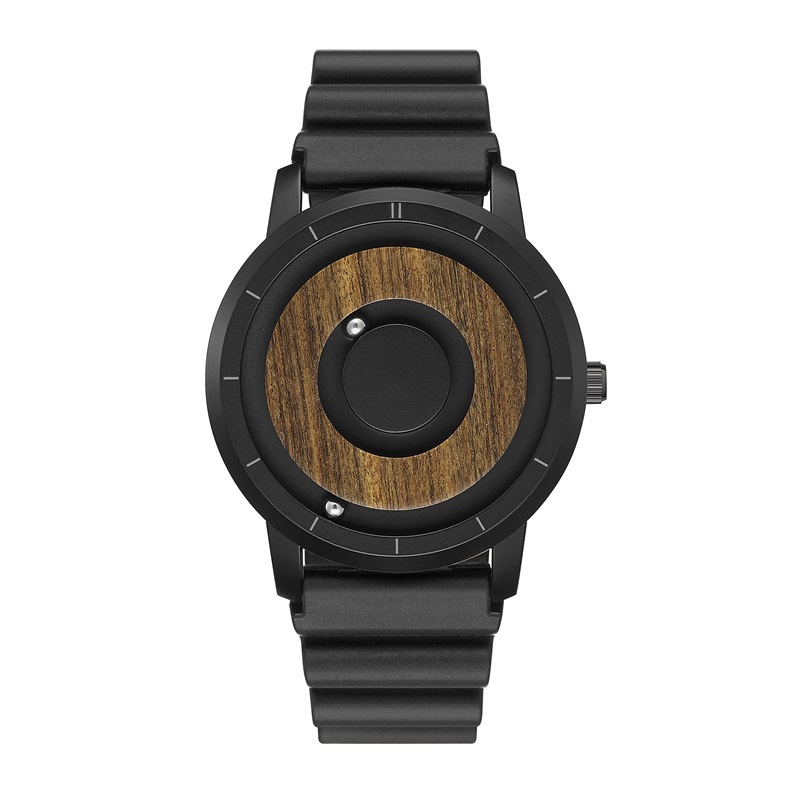 EUTOUR男女士手錶  木盤磁力雙鋼珠個性創意無指針概念  網紅潮流石英情侶腕錶  E022