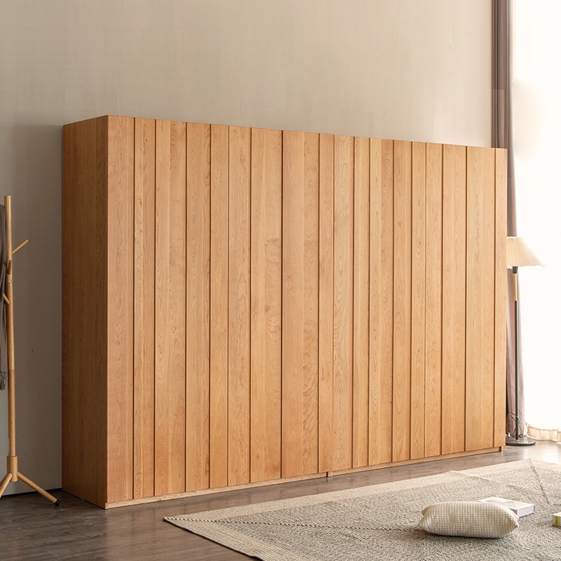 日式原木風實木衣櫃櫻桃木橡木收納柜子簡約北歐家用卧室衣櫥定製