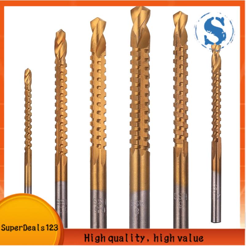 【SuperDeals123】6 件裝鈦塗層高速鋼麻花鑽頭,3-8 毫米鋸齒側切鑽頭塑料金屬木孔木工工具