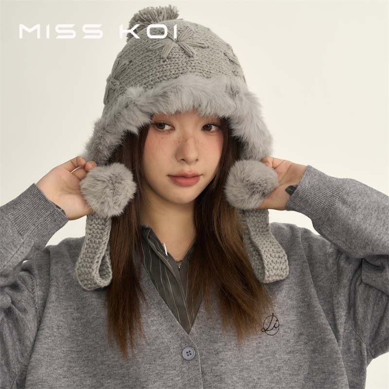 MISSKOI【現貨】毛茸茸冬季毛絨帽子女新款冬漁夫帽冬款可愛針織毛線帽盆帽