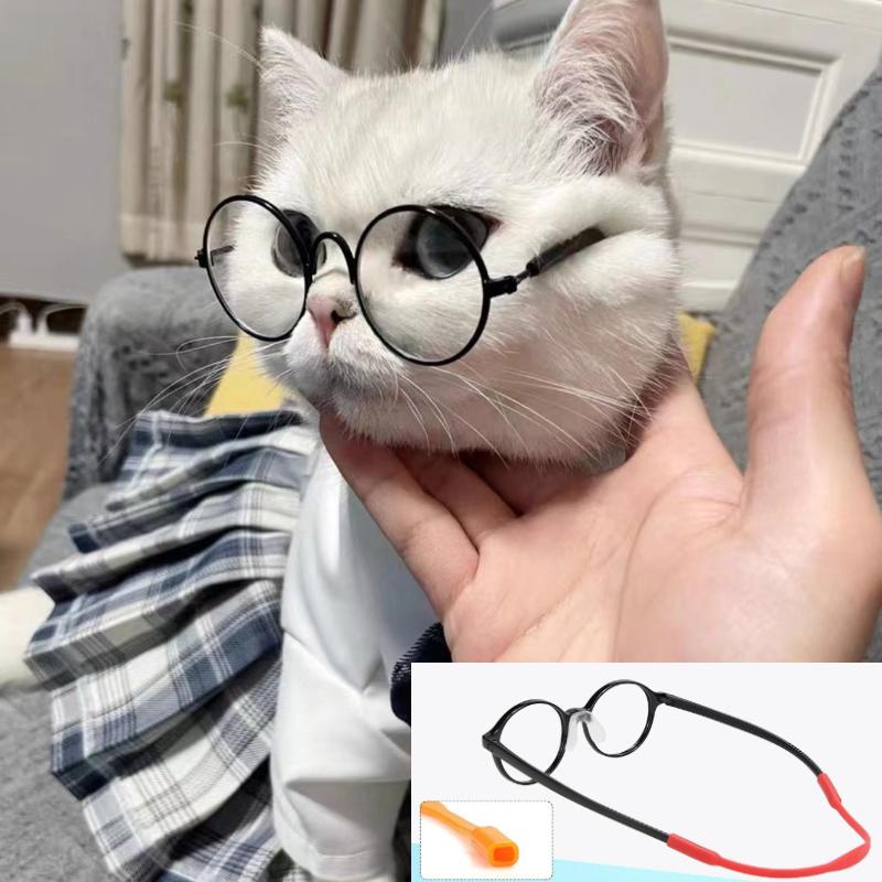 寵物眼鏡繩固定貓太陽鏡攝影17cm寵物太陽鏡矽膠防滑繩狗眼鏡貓圓形眼鏡娃娃眼鏡