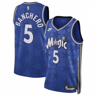 24賽季NBA魔術籃球球衣#5Banchero 班切羅熱壓襯衫藍色男士背心