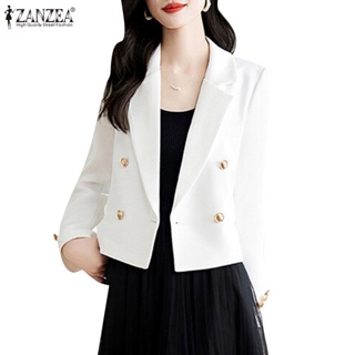 Zanzea 女式韓版時尚露臍翻領長袖休閒鏤空西裝外套