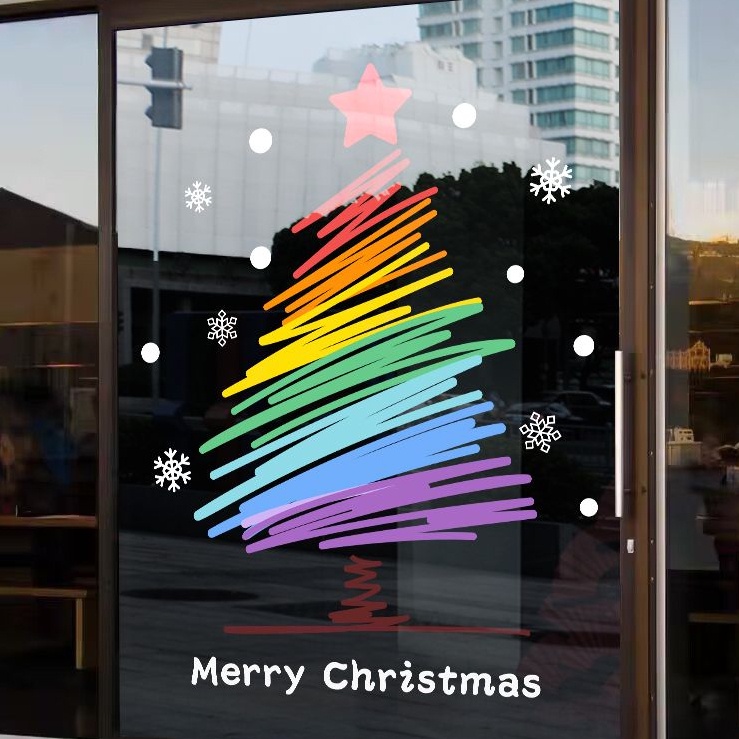 2024年聖誕節玻璃貼 聖誕樹貼紙  櫥窗裝飾佈置 靜電牆貼 聖誕玻璃門貼紙 聖誕窗戶貼紙
