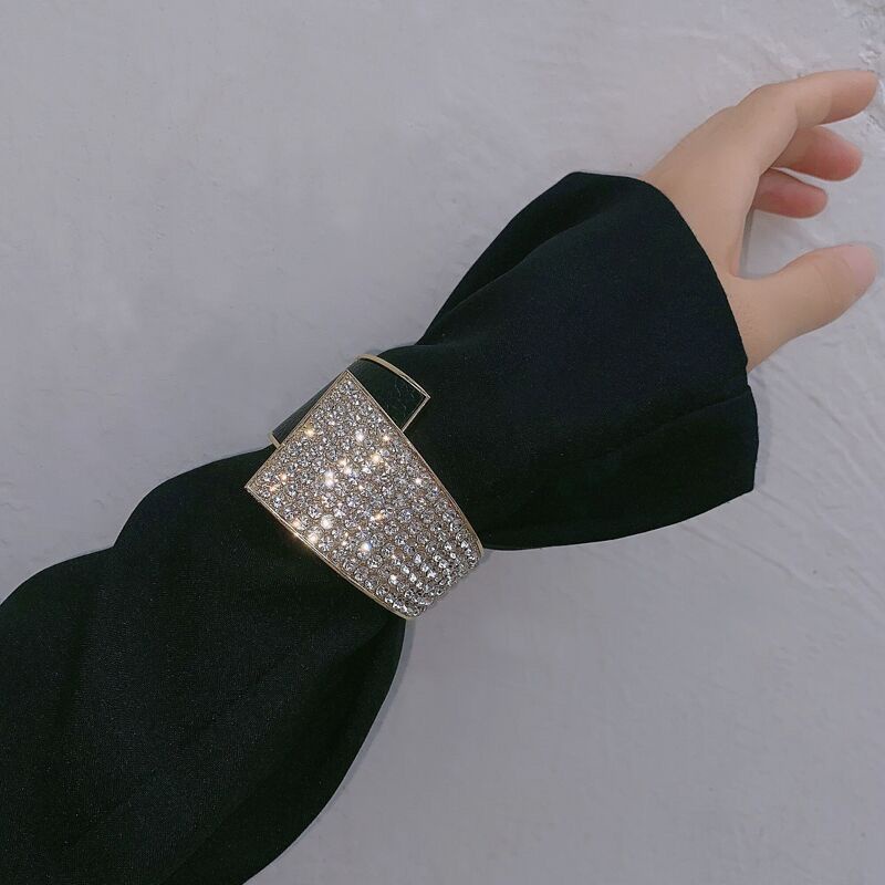 閃亮 閃鑽 網紅 個性 不對稱 金屬鑲鑽手鐲  歐美ins 誇張 寬版手環 時尚百搭手飾品