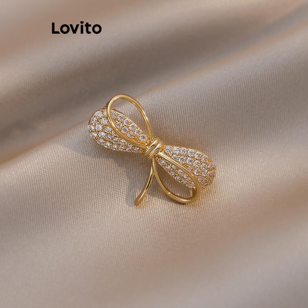 Lovito 女士休閒素色蝴蝶結胸針 LFA06067 (金色)
