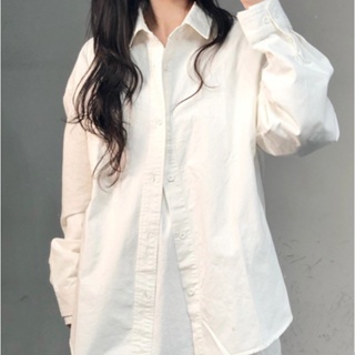 【Linki】 韓版素色襯衫長袖通勤職業寬鬆上衣女生衣著