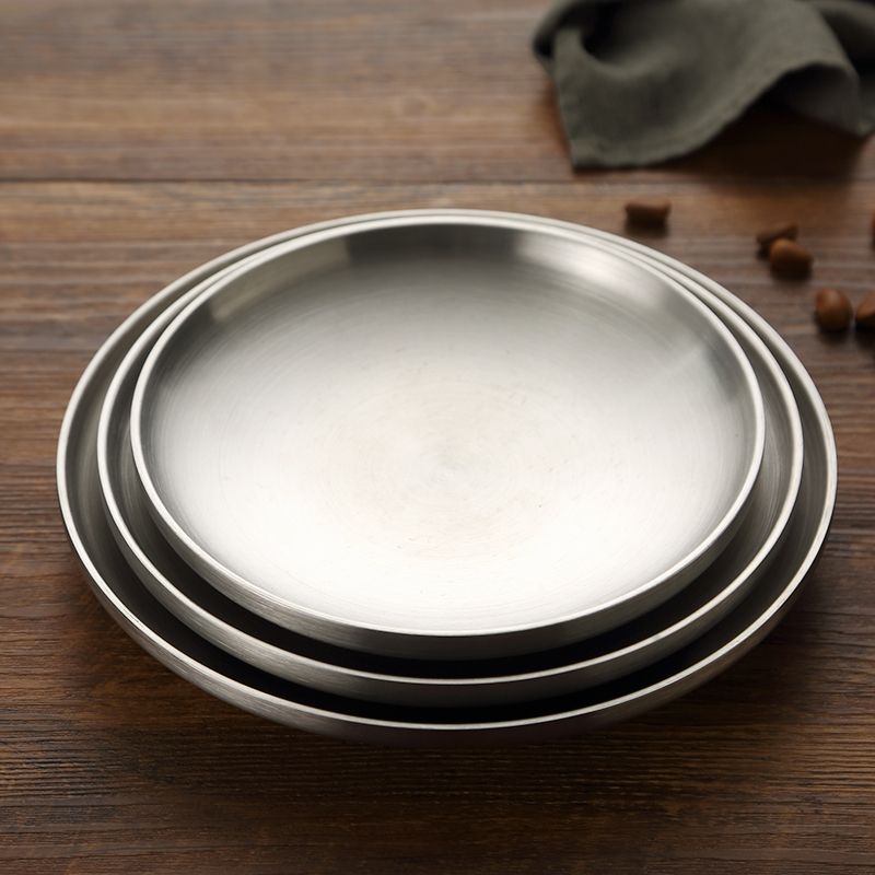不鏽鋼碗碟 onlycook 傢用雙層隔熱304不銹鋼盤子圓盤平底餐盤菜碟子平盤燒烤
