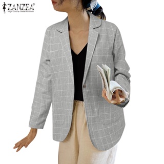 Zanzea 女士韓版日常休閒條紋口袋長袖西裝外套