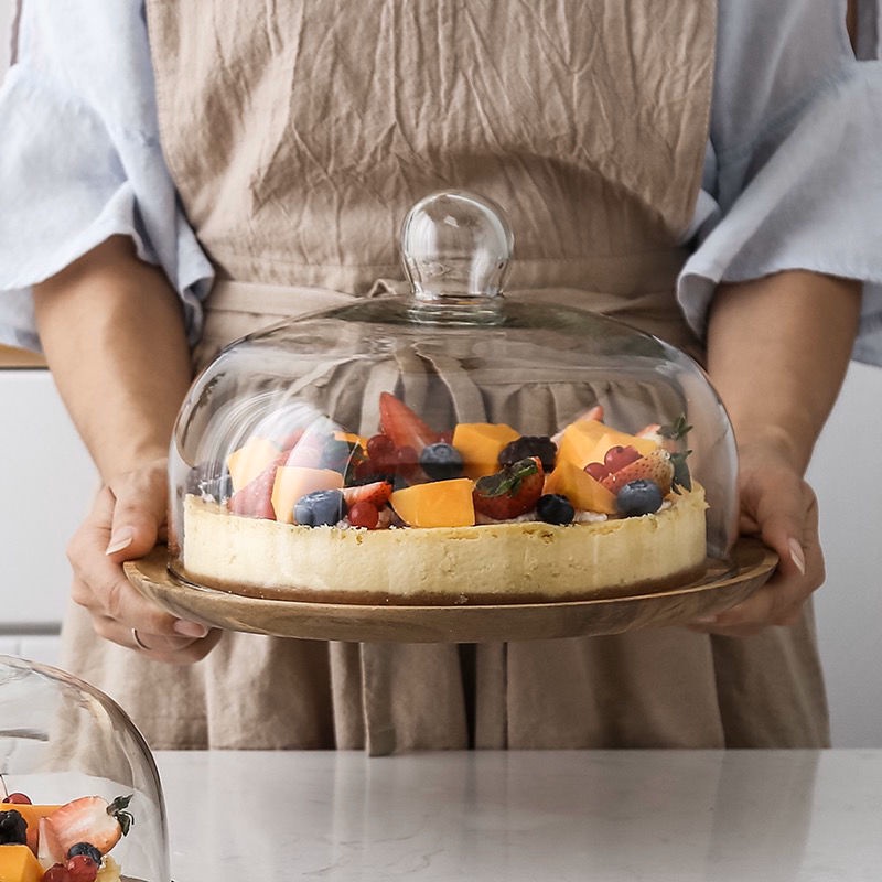 ‹蛋糕罩›現貨 木質  蛋糕盤  子帶玻璃罩點心西點水果糕點盤甜品臺展示  托盤  試吃帶蓋