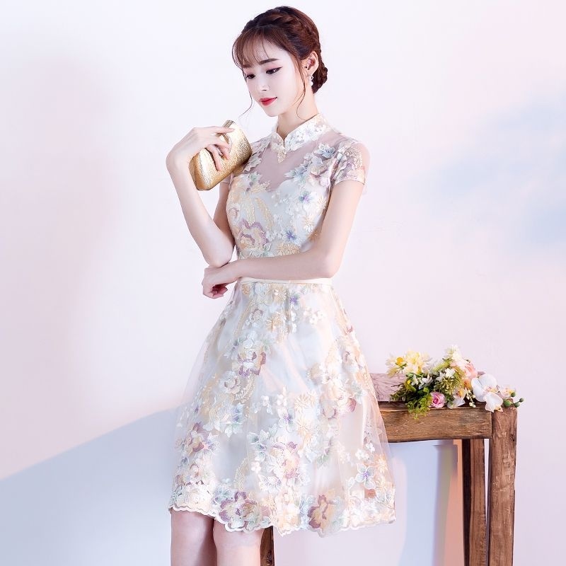 改良版旗袍式洋裝2023新款時尚短版少女年輕款新式中國風禮服女