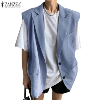 Zanzea 女式韓版時尚無袖翻領裝飾翻蓋寬鬆西裝外套