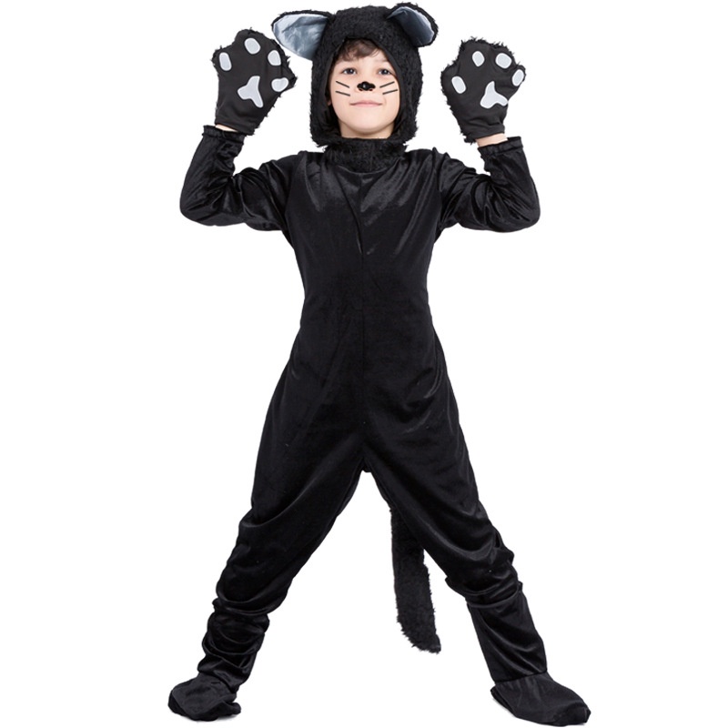 萬聖節化妝舞會動物黑貓表演服男童貓咪服cosplay童裝舞台服
