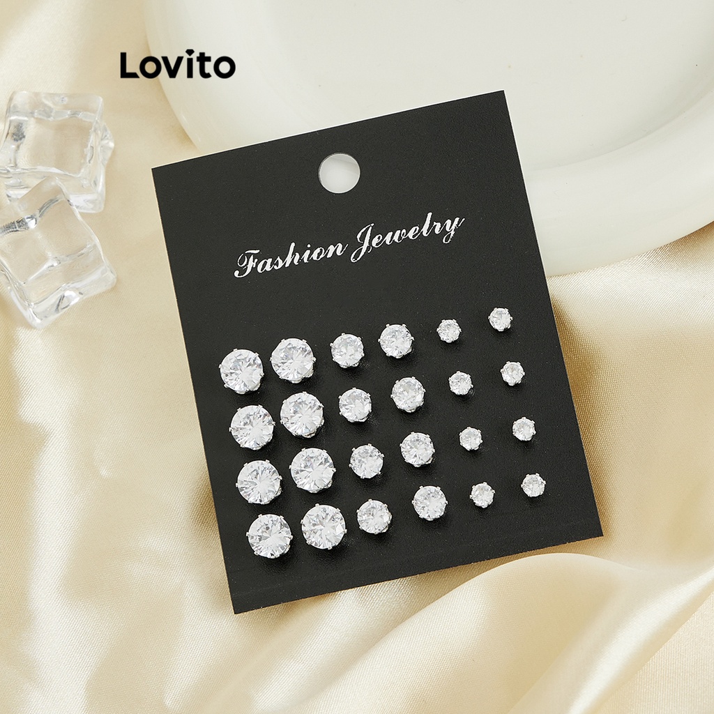 Lovito 女士休閒素色水鑽耳環 L63AD024 (銀色)