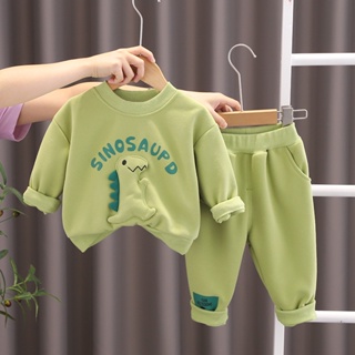 秋季兒童服裝套裝男嬰女孩卡通運動衫褲子 2 件套裝兒童運動服嬰兒衣服套裝