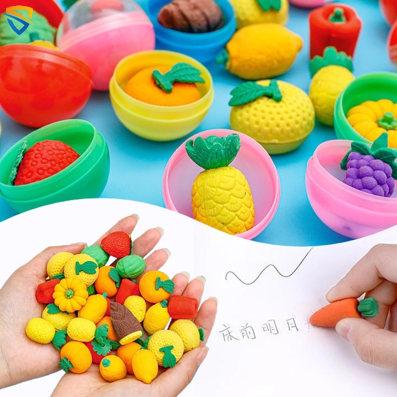 時尚獨特果蔬造型彩色橡皮擦扭蛋球玩具新鮮卡哇伊橡皮擦學生文具學校辦公用品