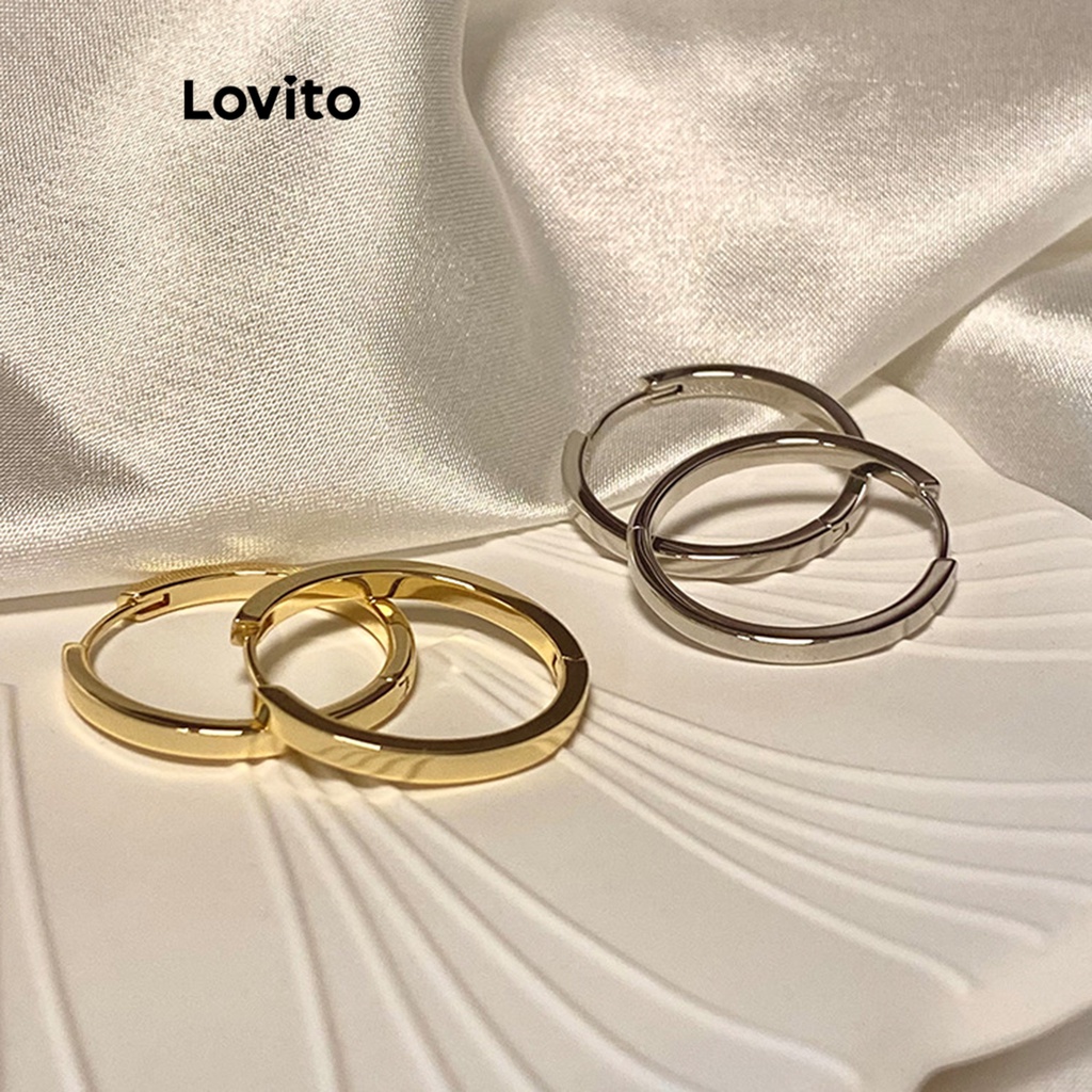 Lovito 女士休閒素色金屬耳環 LFA01130 (金色/銀色)