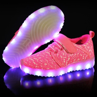 夏季兒童發光鞋男女童LED可充電燈鞋大童休閒鞋魔術扣椰子燈鞋