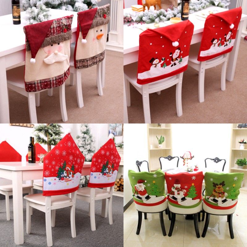 新款耶誕節椅子套裝飾物耶誕布藝餐椅套椅背耶誕老人雪人裝飾椅帽