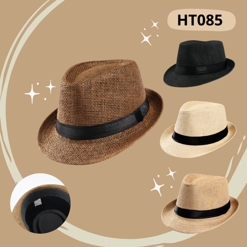 Ht085 FEDORA 帽子成人男士草編純色高級進口