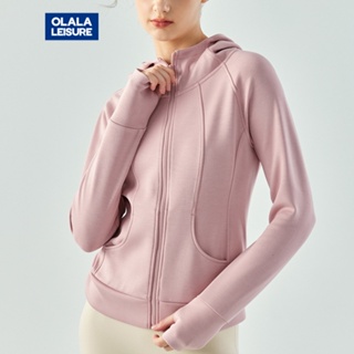 OLALA 一件式連帽休閒運動上衣女立體收腰顯瘦空氣層健身服上衣瑜伽服外套