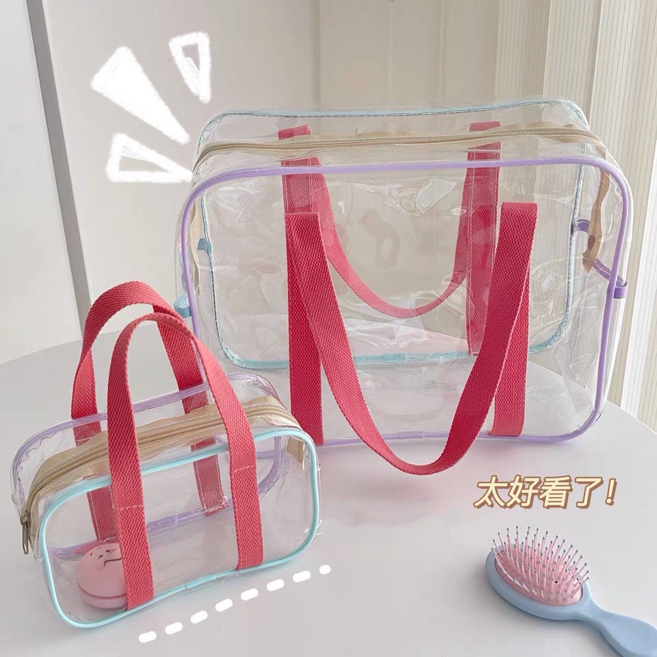 【客製化】【化妝包】訂製logo 韓國 馬卡龍色 PVC 透明 化妝包 手提包 旅行 外出 游泳包