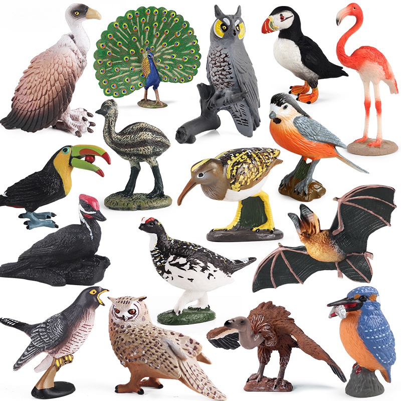 兒童玩具 仿真巨嘴鳥 鸚鵡 鴕鳥 孔雀 貓頭鷹 動物模型鳥類套裝
