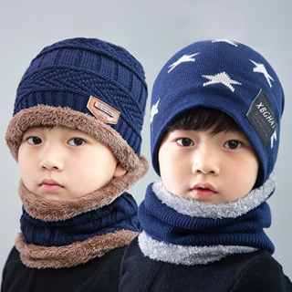 韓版加厚毛線帽 兒童刷毛寶寶冬季保暖帽子圍巾兩件套 男孩女孩圍脖