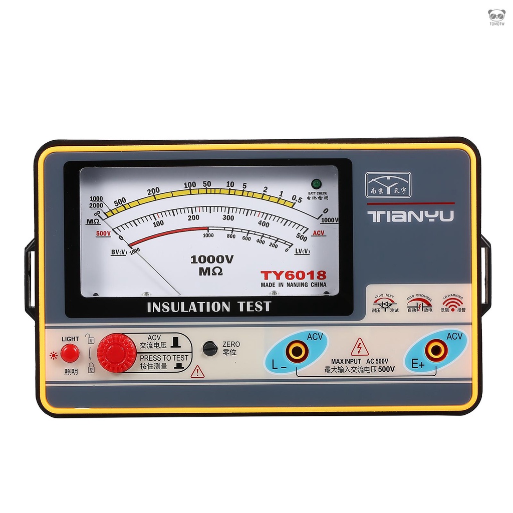 TY6018型 絕緣電阻表 兆歐表 搖表 1000V電壓/2000MΩ測量範圍 帶測電筆/夾 不帶電池出貨