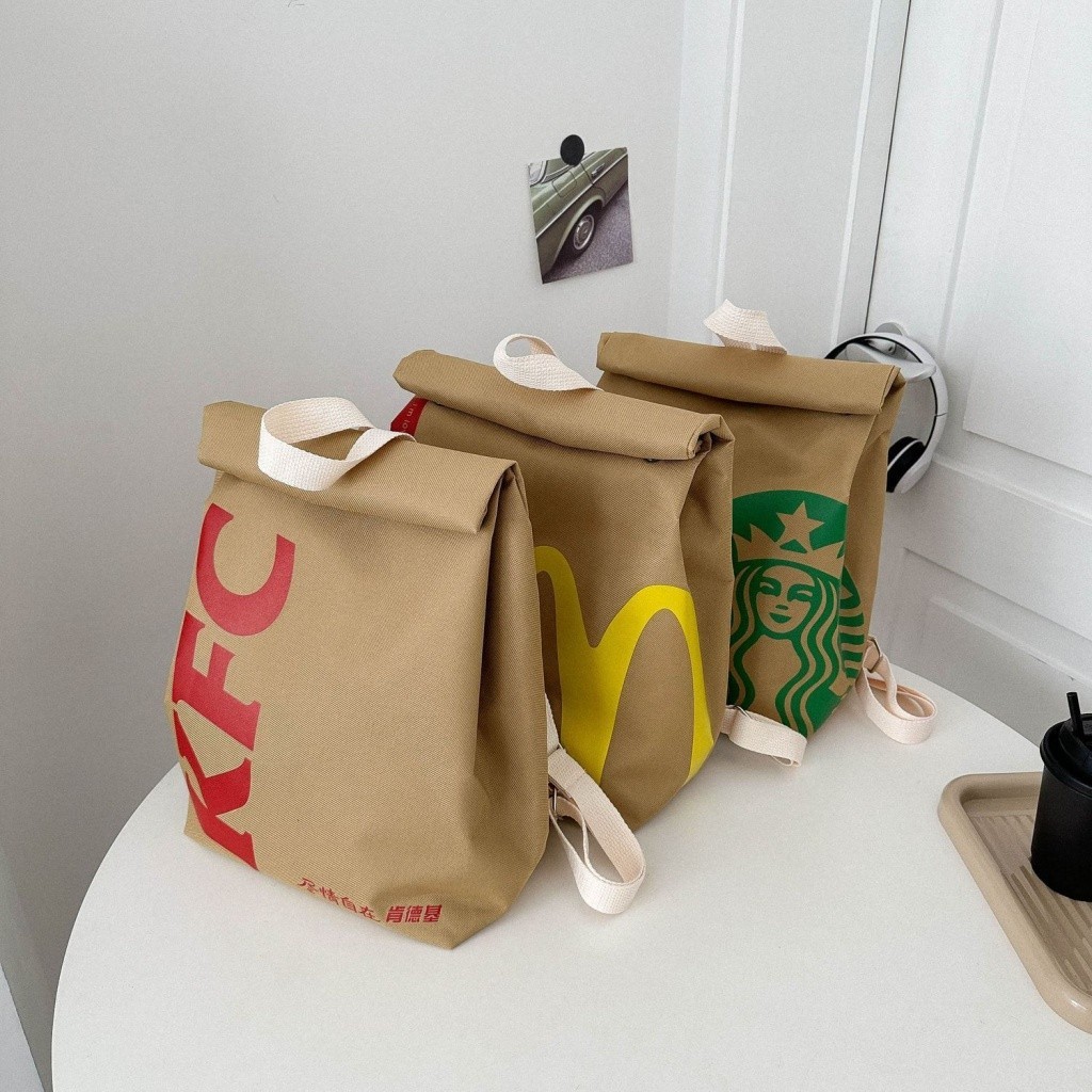 STARBUCKS 高品質❤❤免費禮物❤麥當勞背包 MCD 包紙袋女奶酪大容量麥當勞包肯德基星巴克學校單肩包女男兒童女孩