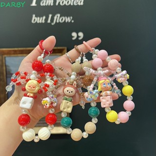 DARBY愛哭鬼手機鏈,手工製作的樹脂珠子Labubu鑰匙圈,弓防水的珍珠卡通娃娃掛件女孩們