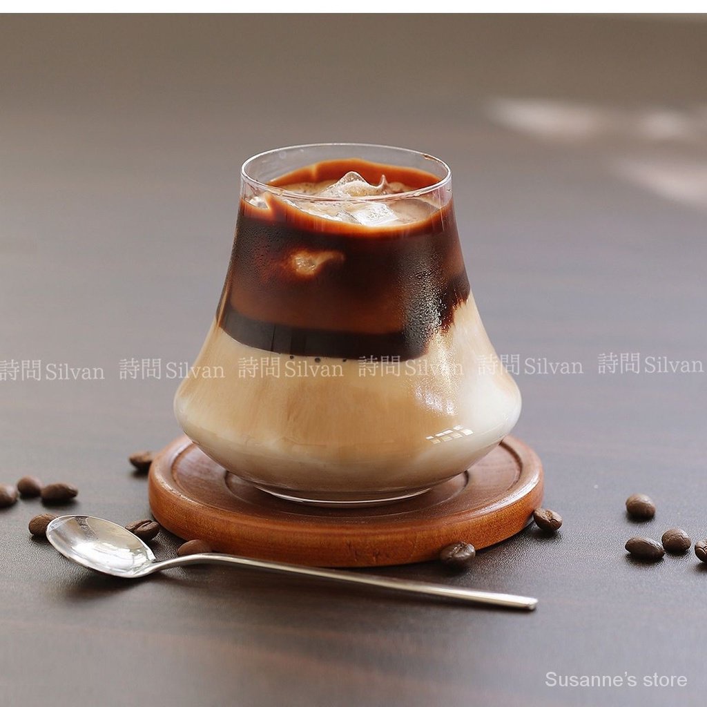 咖啡杯果汁杯 創意水晶玻璃厚底富士山杯高顔值咖啡廳拿鐵咖啡鷄尾酒牛奶果汁杯