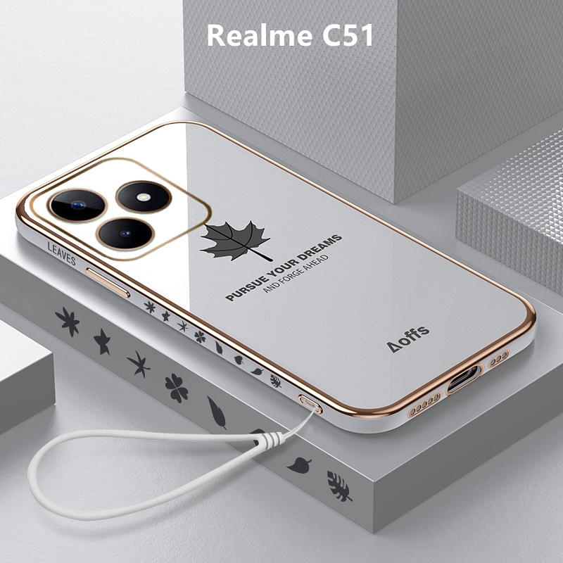 外殼 Realme C51 外殼電鍍楓葉蓋軟TPU手機殼Realme C51