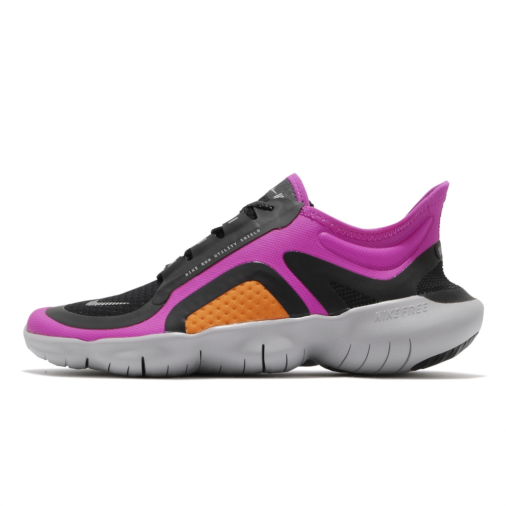 Nike 慢跑鞋 Wmns Free RN 5.0 防潑水 紫 黑 橘 赤足 女鞋 路跑【ACS】 BV1224-600