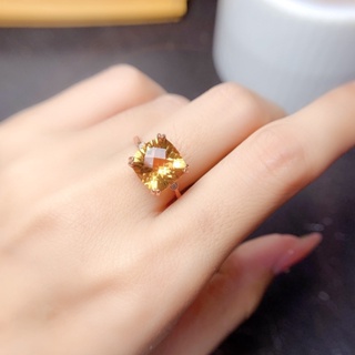 時尚香檳鑽戒指優雅方形鑽石彩寶戒指玫瑰金高級珠寶
