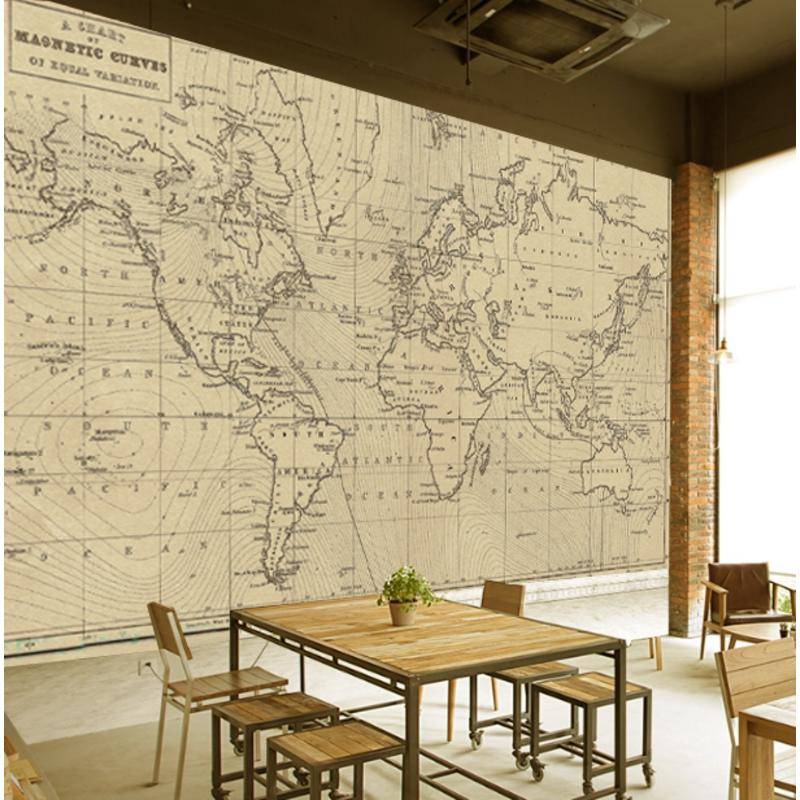 定制3d世界地圖壁紙,自粘,復古風格,用於裝飾臥室、餐廳和工作室的牆壁