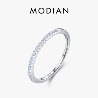 Modian 正品 925 純銀精緻藍色水晶可堆疊手指戒指女士生日禮物精美時尚首飾