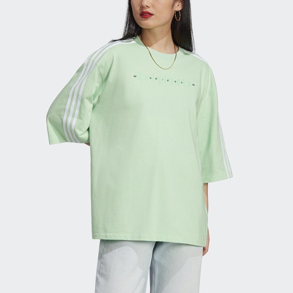 Adidas Oversized Tee IQ3403 女 短袖 上衣 T恤 亞洲版 休閒 三葉草 寬鬆 棉質 淺綠